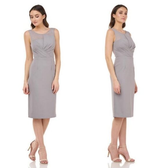 NWT Nordstrom JS Collection Silver Grey Illusion Neckline Sheath Cocktail Dress - Picture 2 of 15